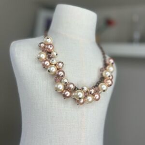 Copper bronze statement collar necklace with copper & champagne faux pearl